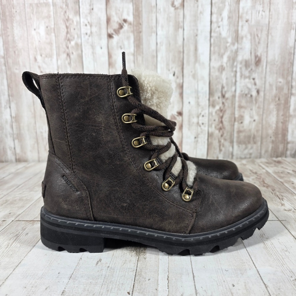 Sorel Lennox Moto Boots Womens 8 Waterproof Leather Faux Fur Brown NL3955-205
